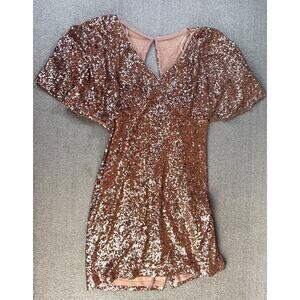 Alex Evenings Formal Dress Full Sequin Mini Dress Champagne Size 16W